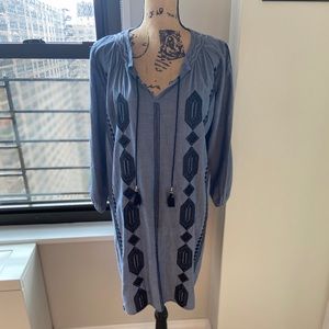 Pink chicken chambray embroidered dress size M